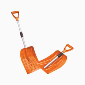 Here's an alt tag for the image: Two orange snow shovels.